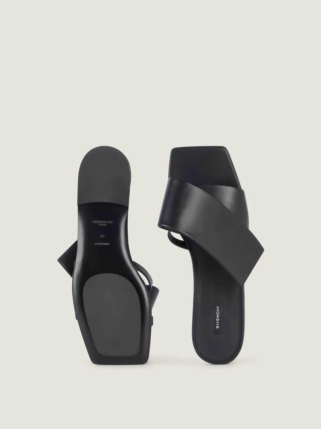 Sliced Square Flat Sandals In Leather