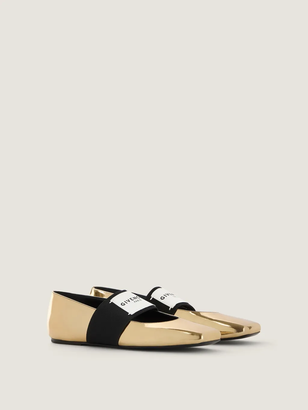 Sliced Square Ballerinas In Mirror Effect Leather