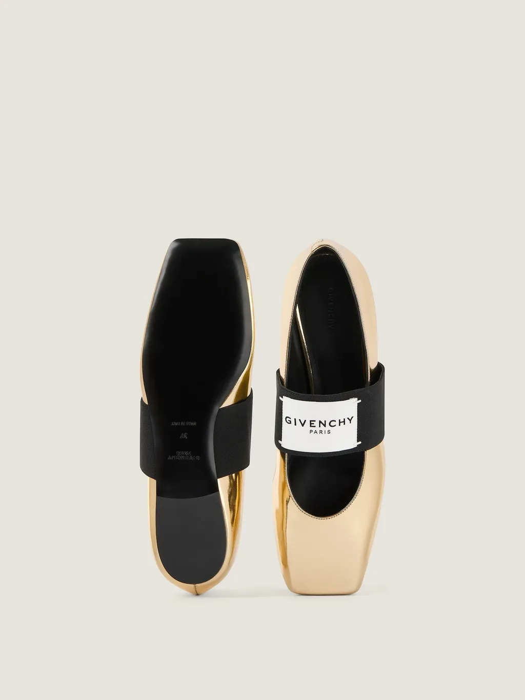 Sliced Square Ballerinas In Mirror Effect Leather