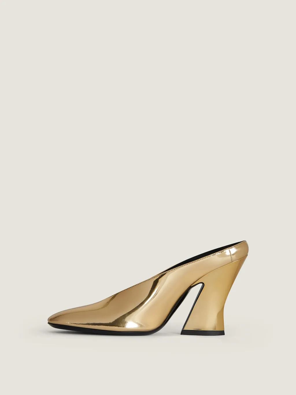 Sculpted Heeled Mules In Mirror Effect Leather