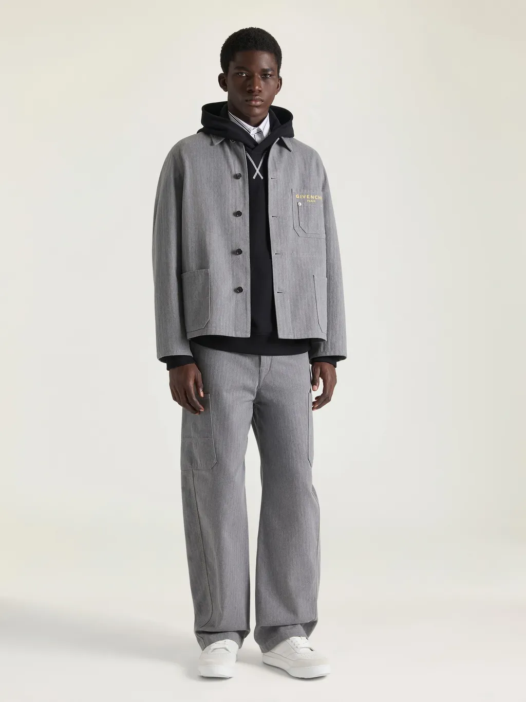 Couture Seam Cargo Trousers In Herringbone Denim