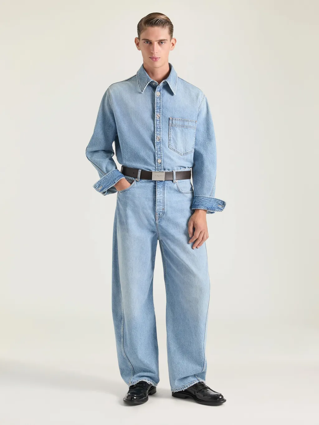 Couture Seam Overshirt In Light Blue Denim