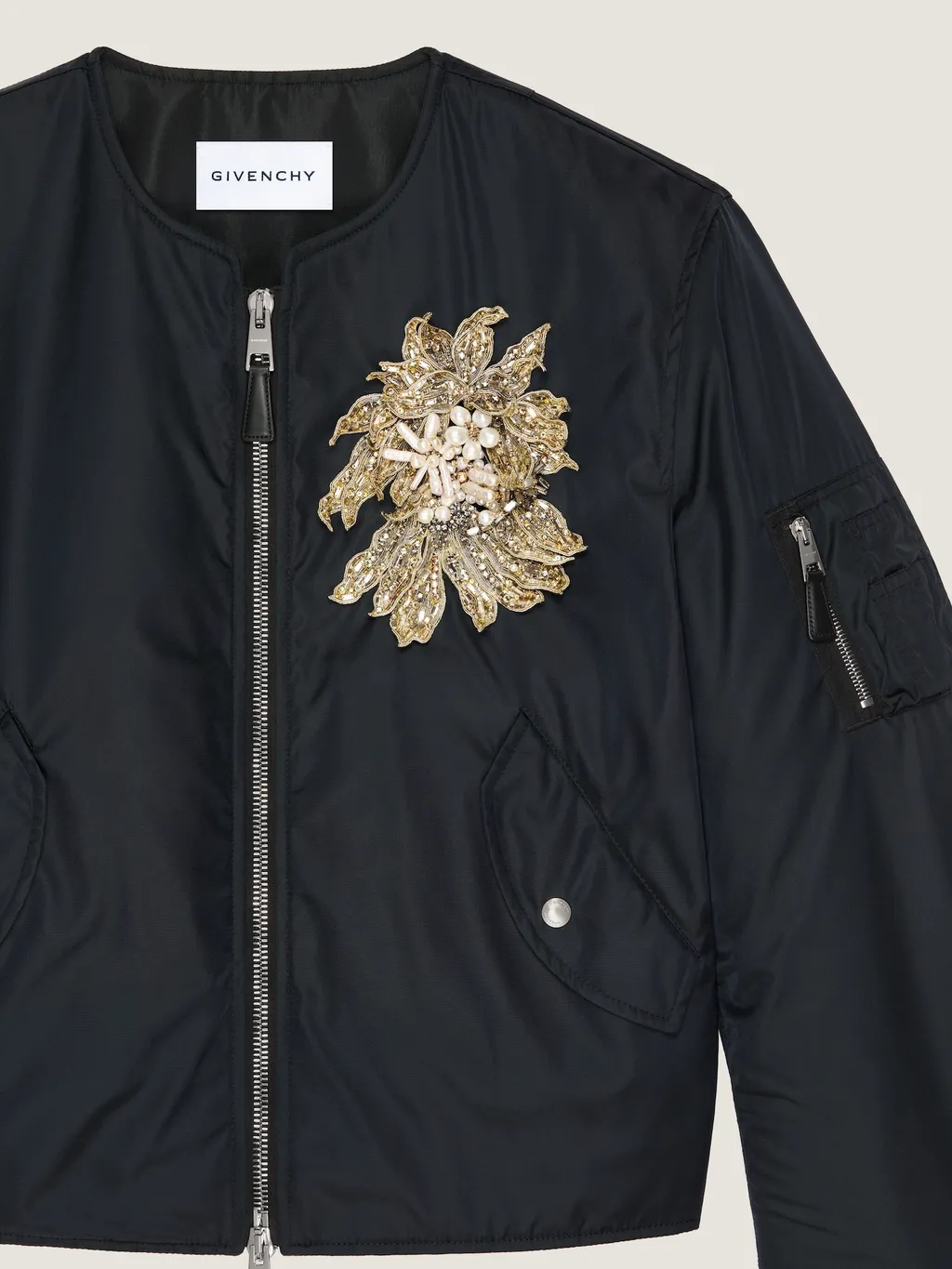 Embellished Couture Seam Bomber In Nylon