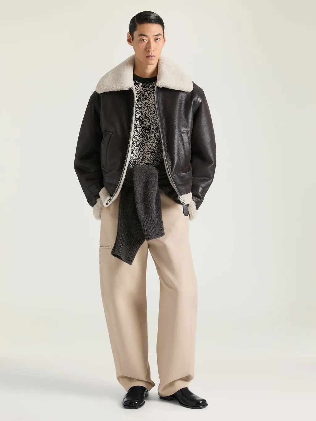 Couture Seam Aviator Blouson In Leather And Shearling