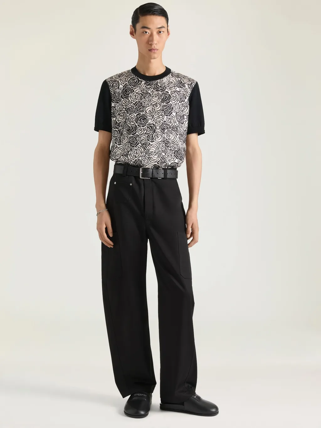 T-Shirt In Cotton Knit With Flowers Print