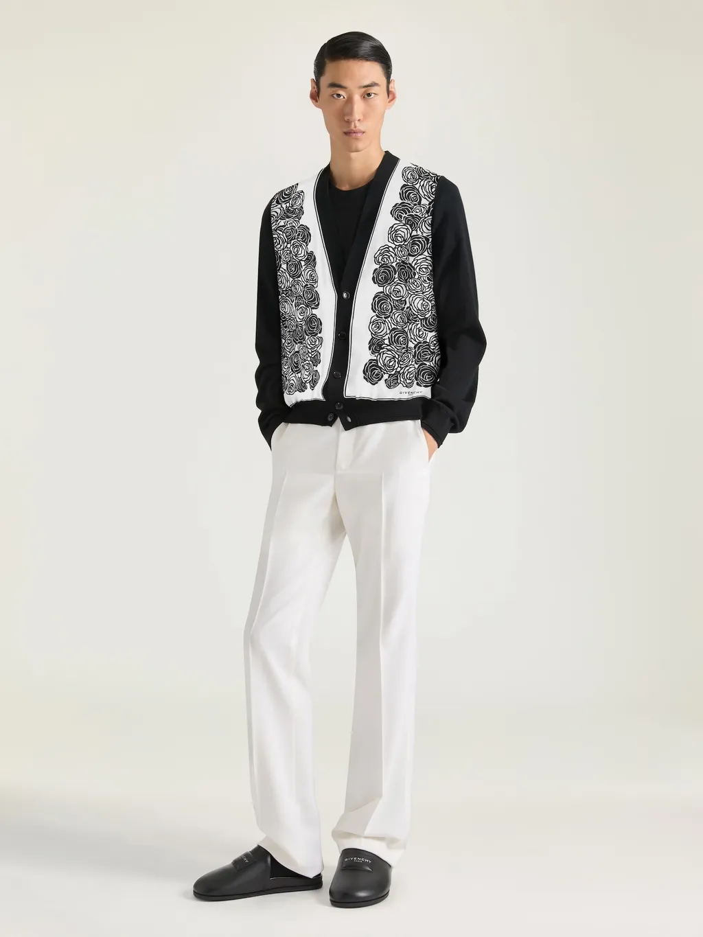 Cardigan In Cotton Knit With Flowers Print