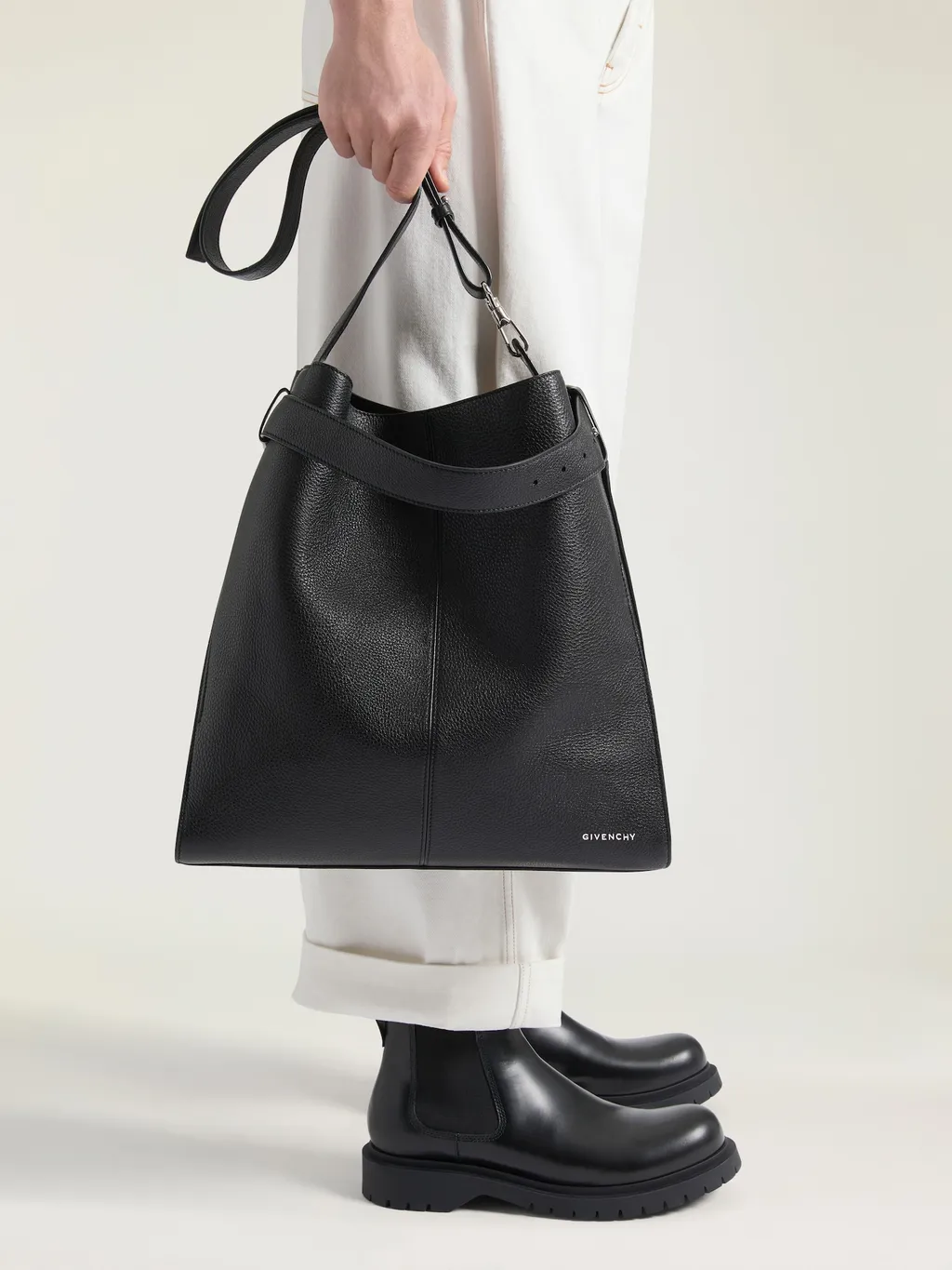 Medium Belted Hobo Bag In Grained Leather