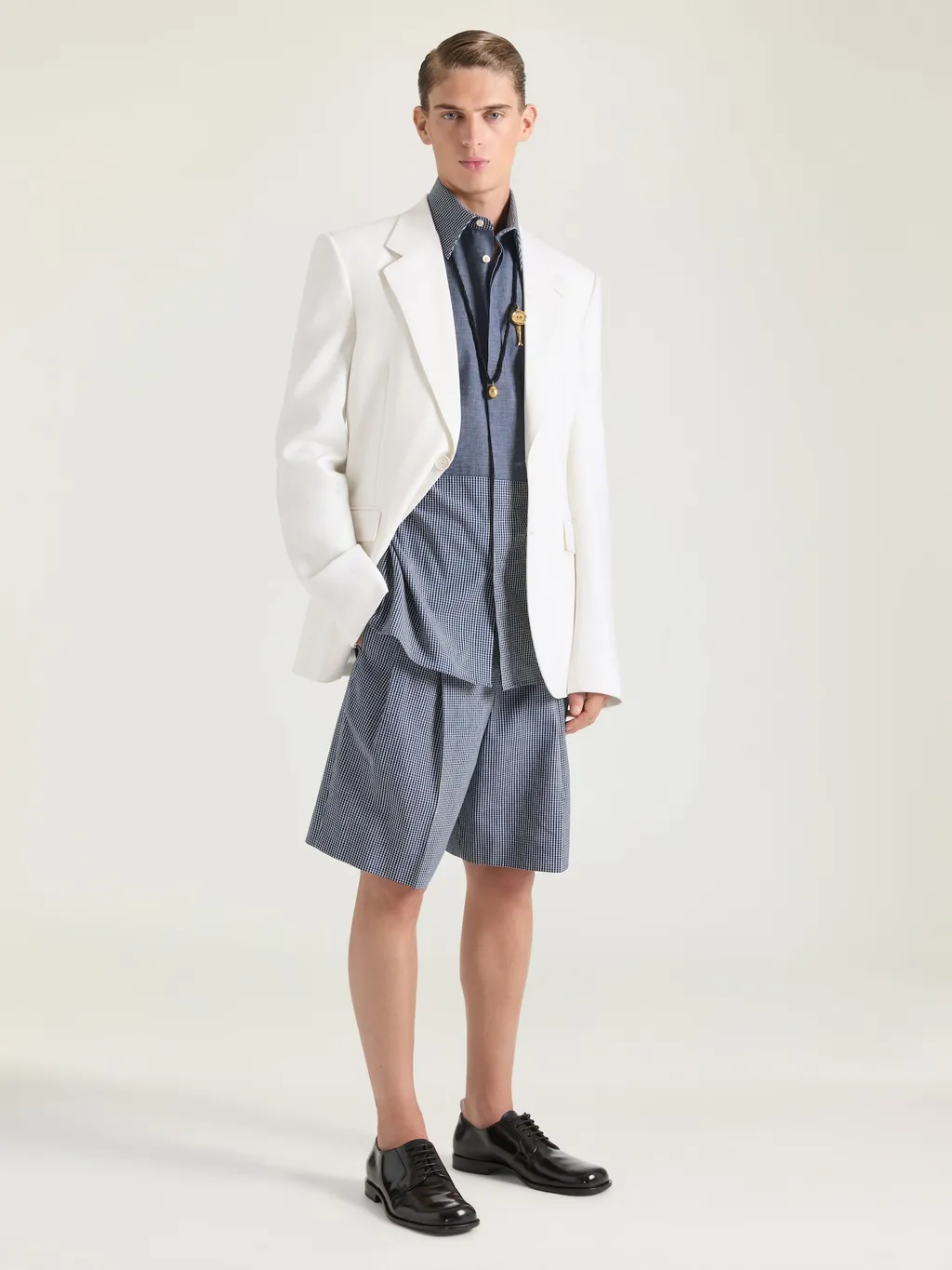 Double Pleat Checked Bermuda Shorts In Cotton