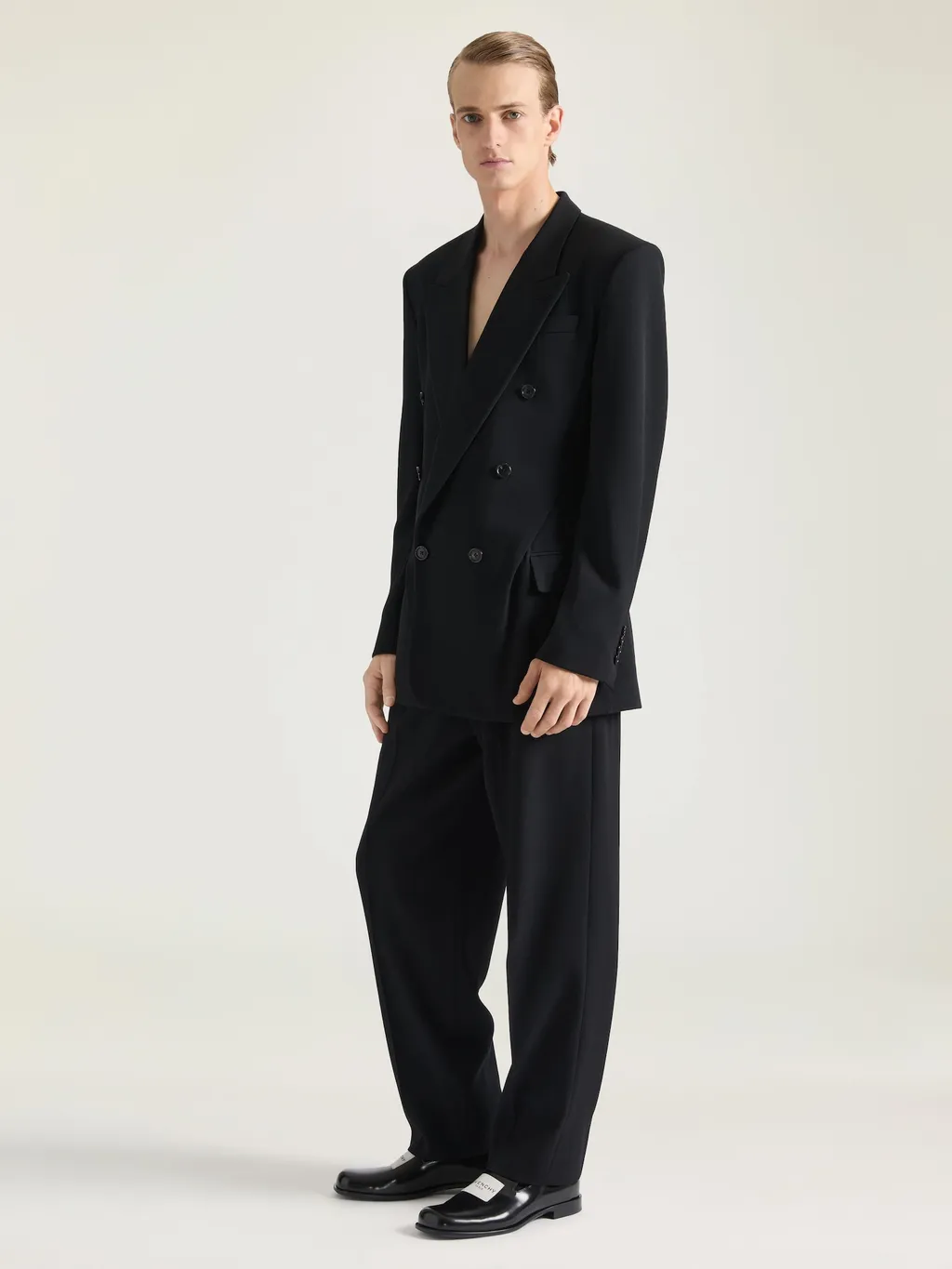 Tailored Double Pleat Trousers In Wool Twill