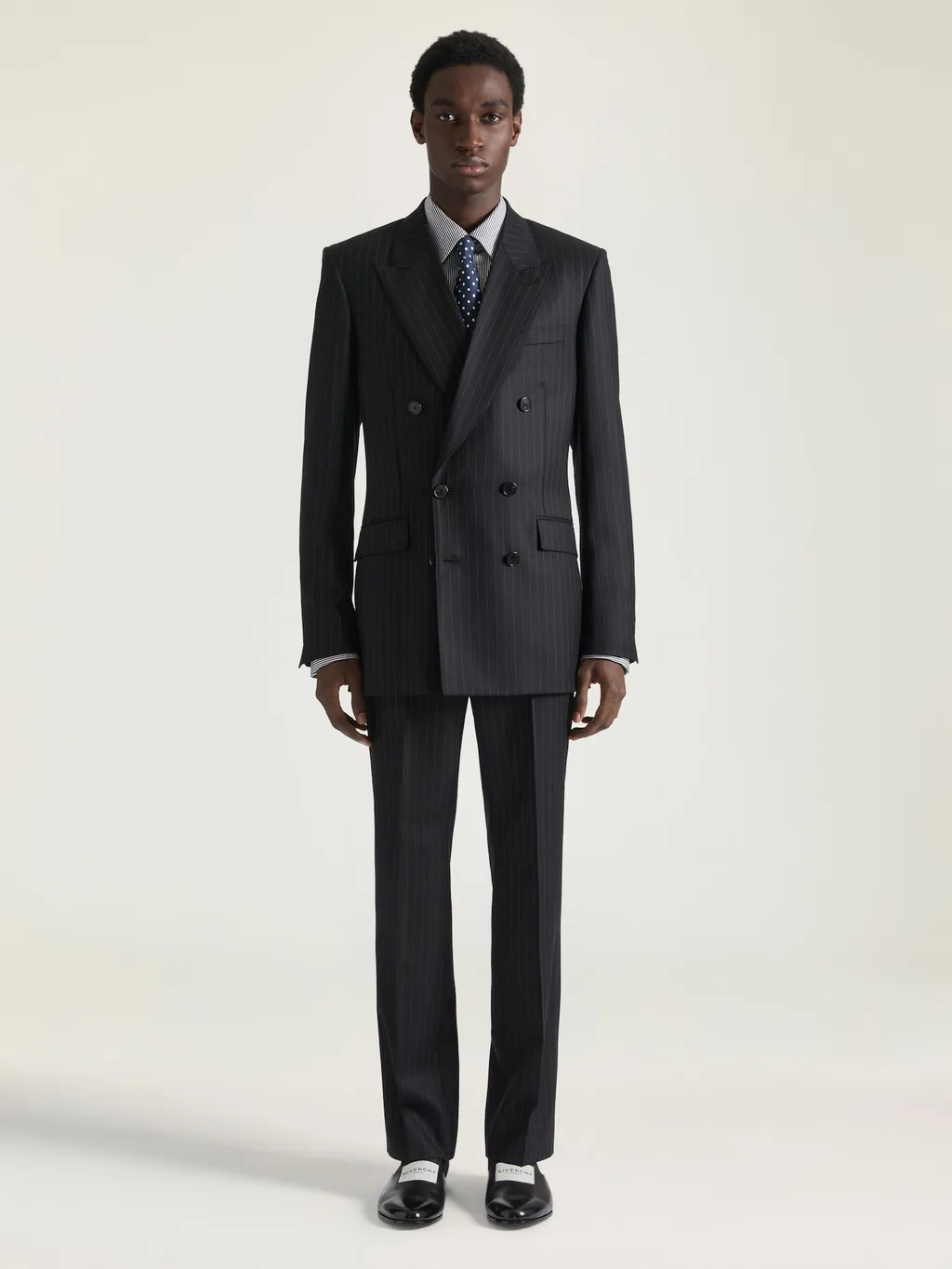 Double Breasted Fitted Jacket In Striped Wool