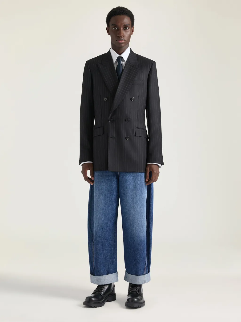 Double Breasted Fitted Jacket In Striped Wool