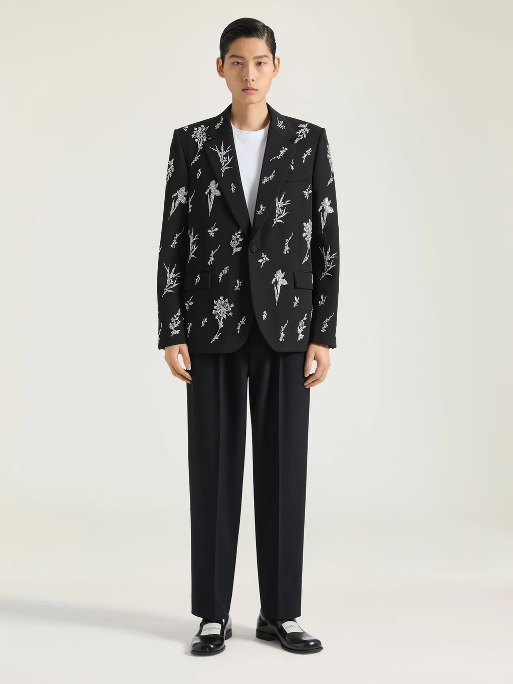 Single Breasted Jacket In Crystal Embroidered Wool
