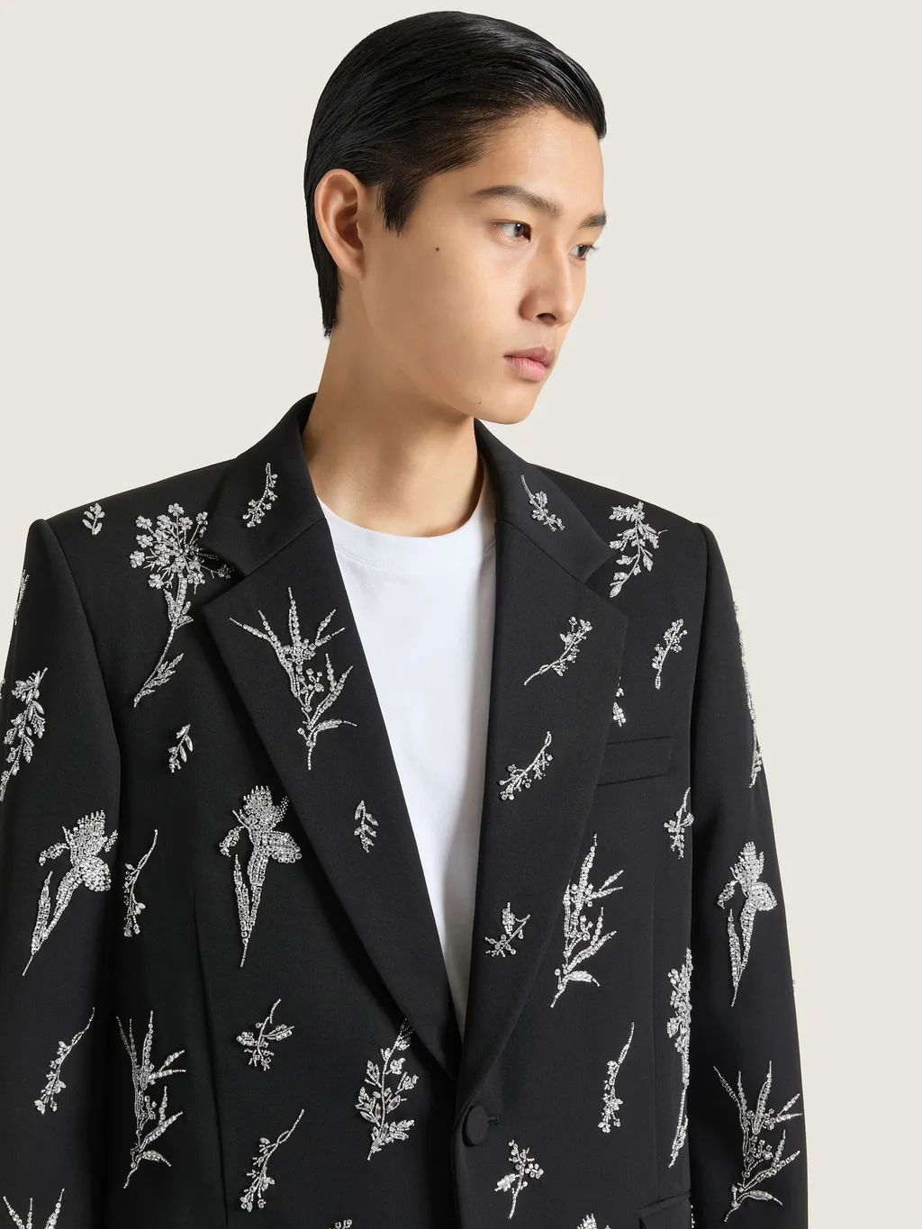 Single Breasted Jacket In Crystal Embroidered Wool