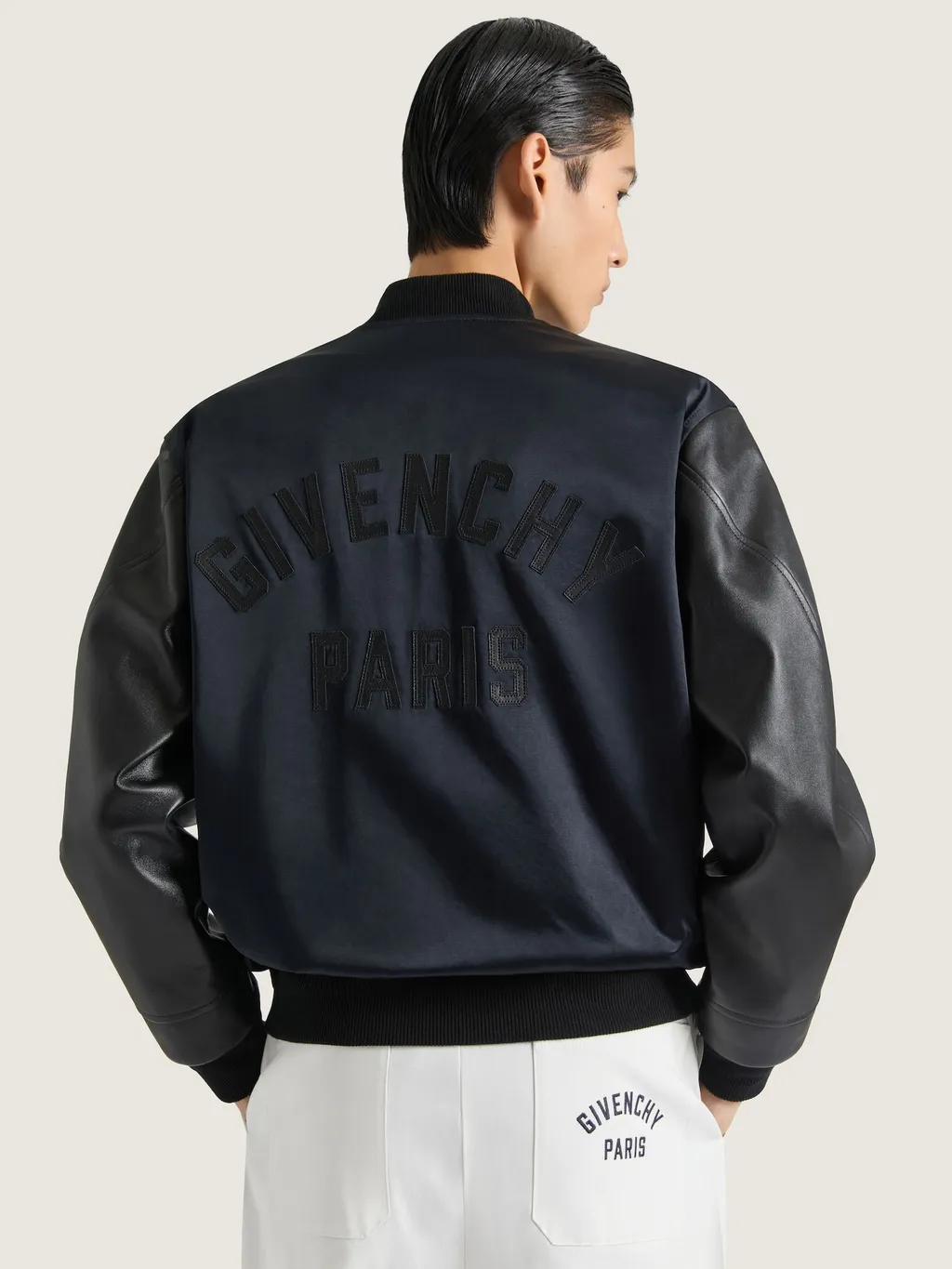 Bomber In Leather And Satin With Givenchy Paris Embroidery