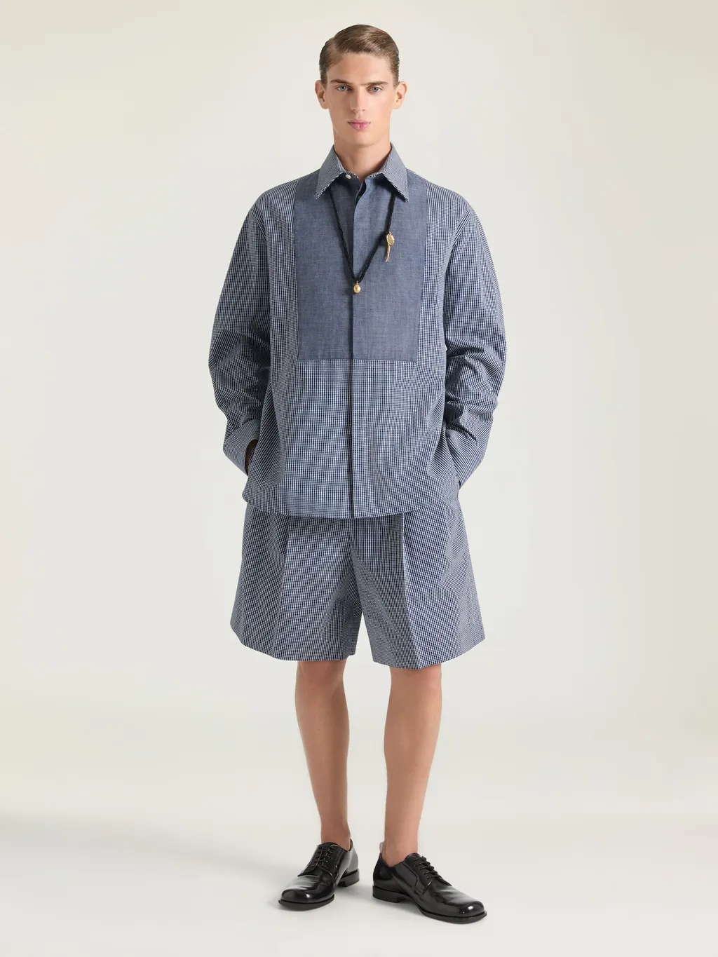 Couture Seam Checked Tuxedo Shirt In Cotton
