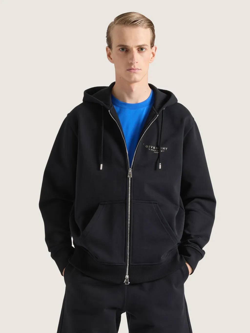 Zipped Hoodie In Fleece With Givenchy Stamp Print
