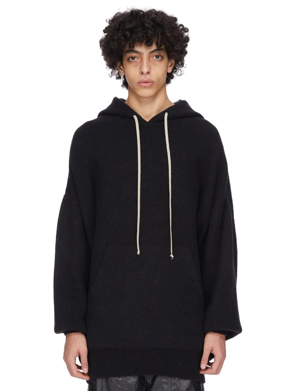 Rick Owens Concordians Runway Hun Hoodie In Black Alpaca Knit