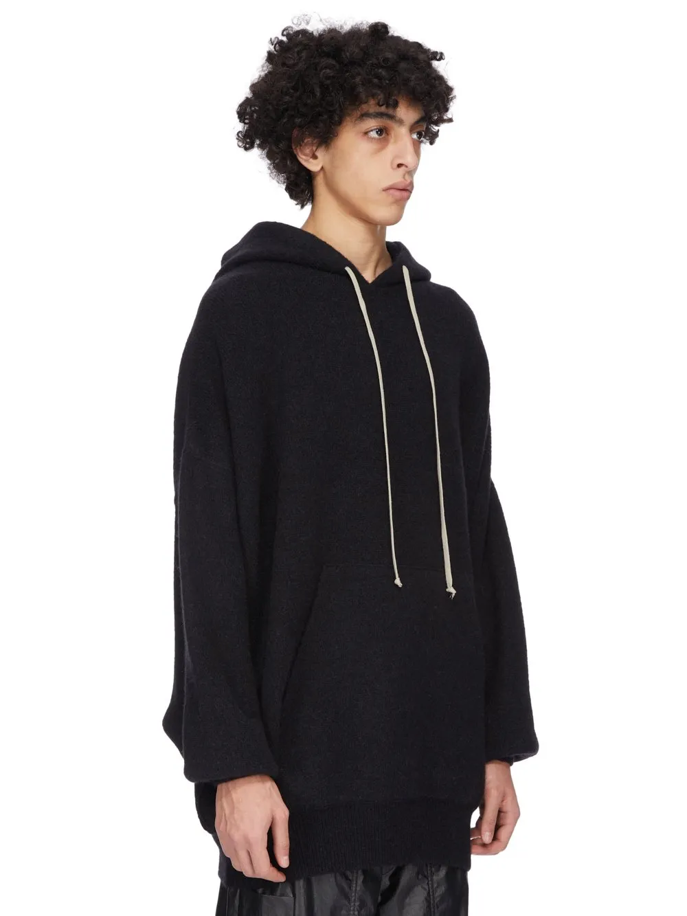 Rick Owens Concordians Runway Hun Hoodie In Black Alpaca Knit