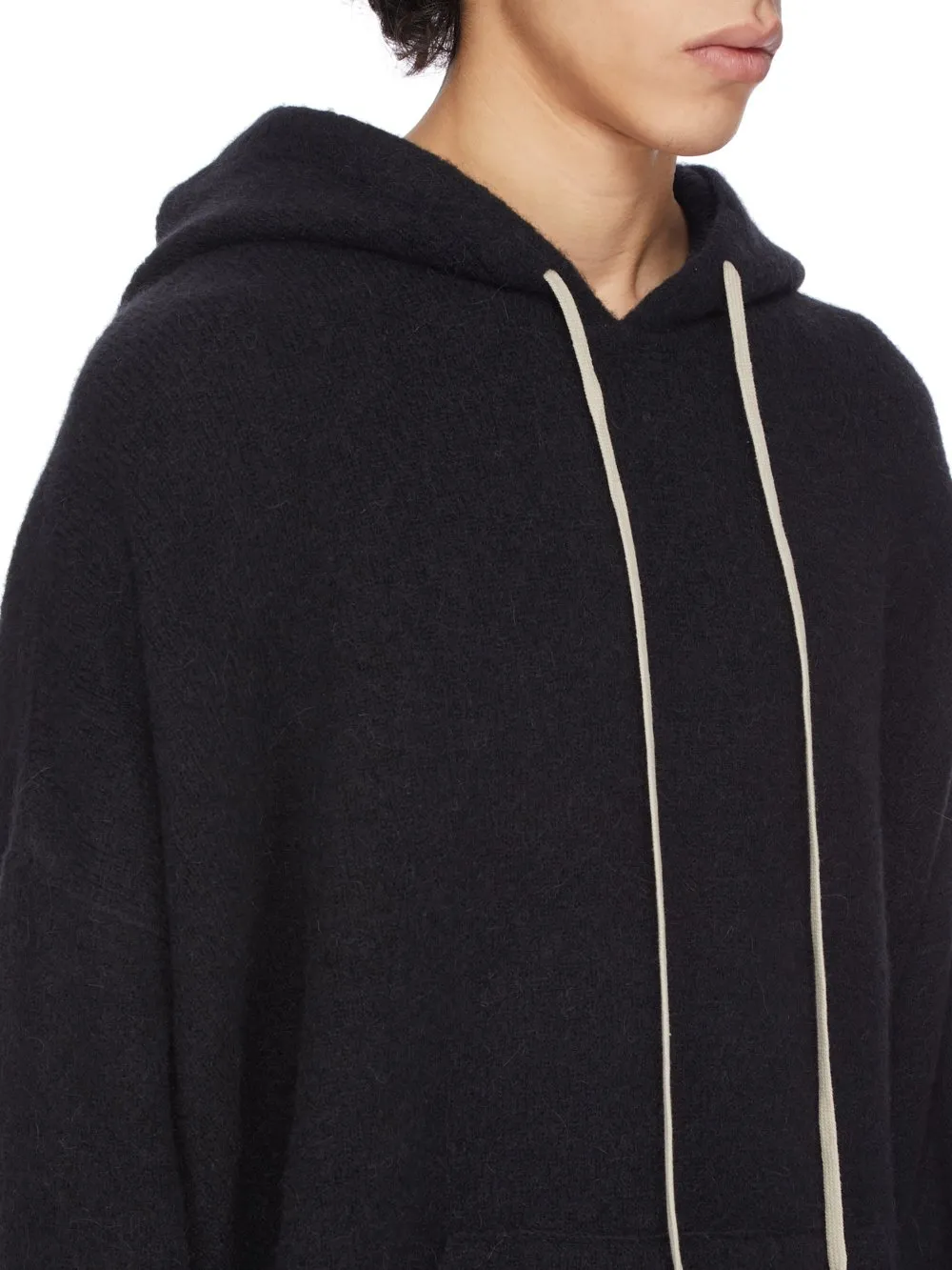 Rick Owens Concordians Runway Hun Hoodie In Black Alpaca Knit