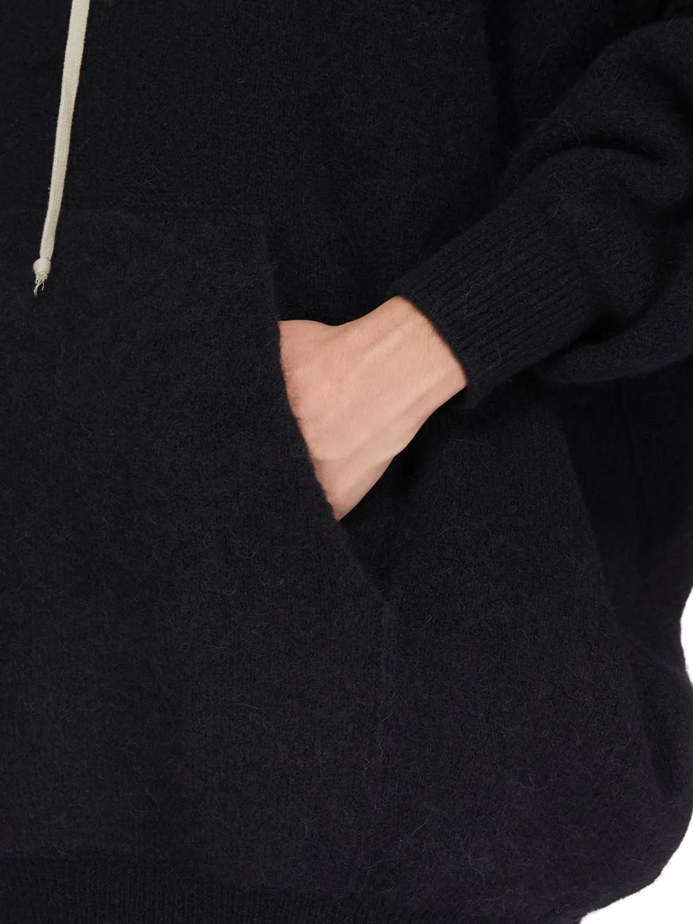 Rick Owens Concordians Runway Hun Hoodie In Black Alpaca Knit