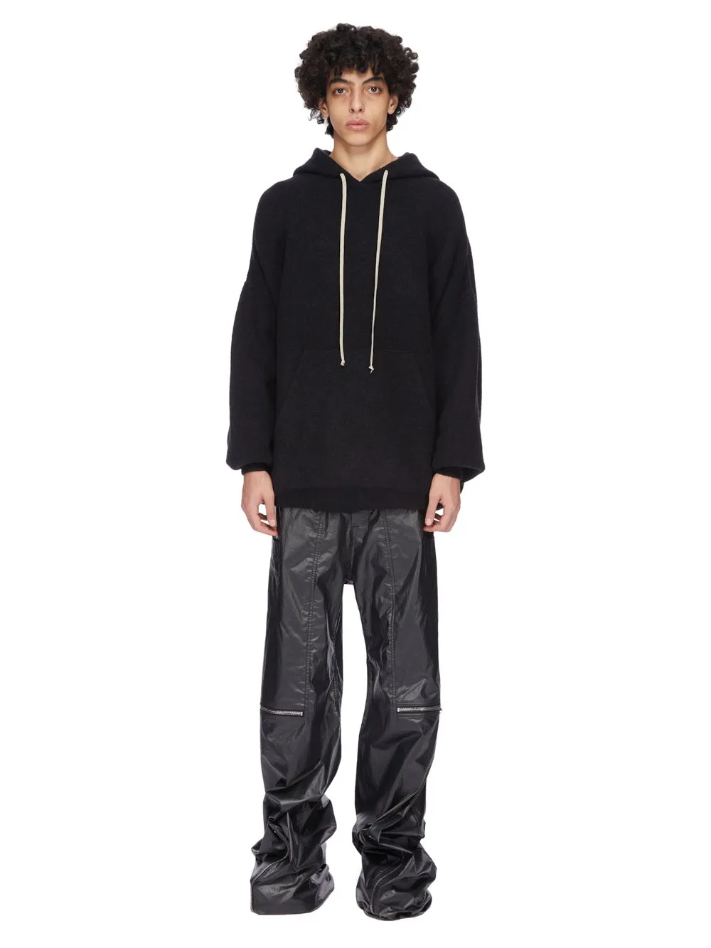 Rick Owens Concordians Runway Hun Hoodie In Black Alpaca Knit