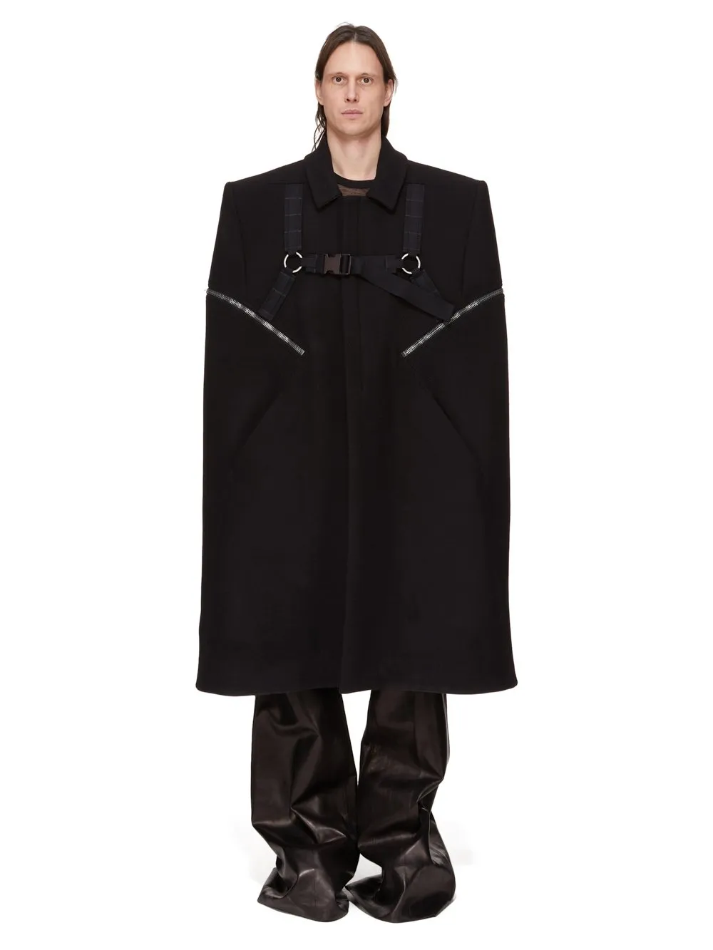 Rick Owens Concordians Runway Blixa Cape In Black Melton