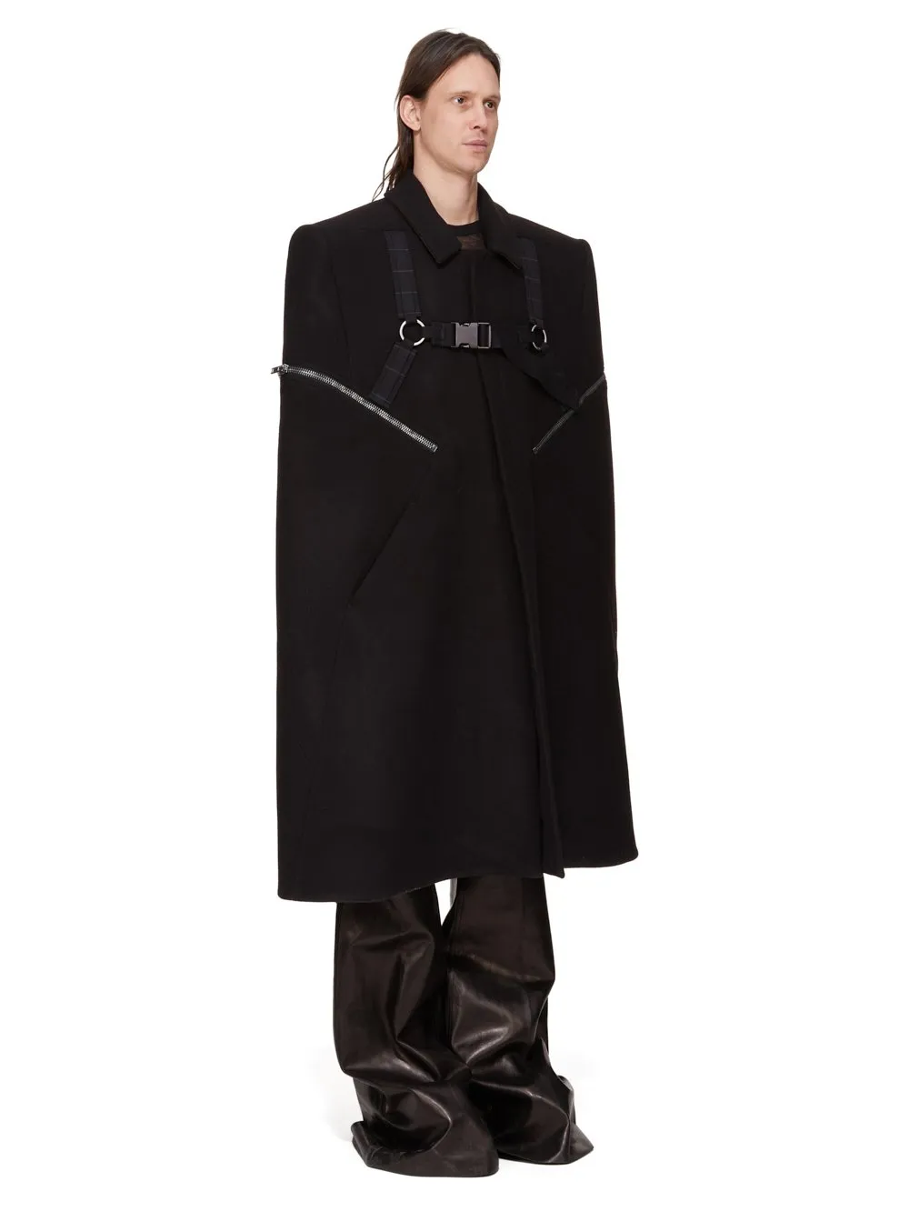 Rick Owens Concordians Runway Blixa Cape In Black Melton