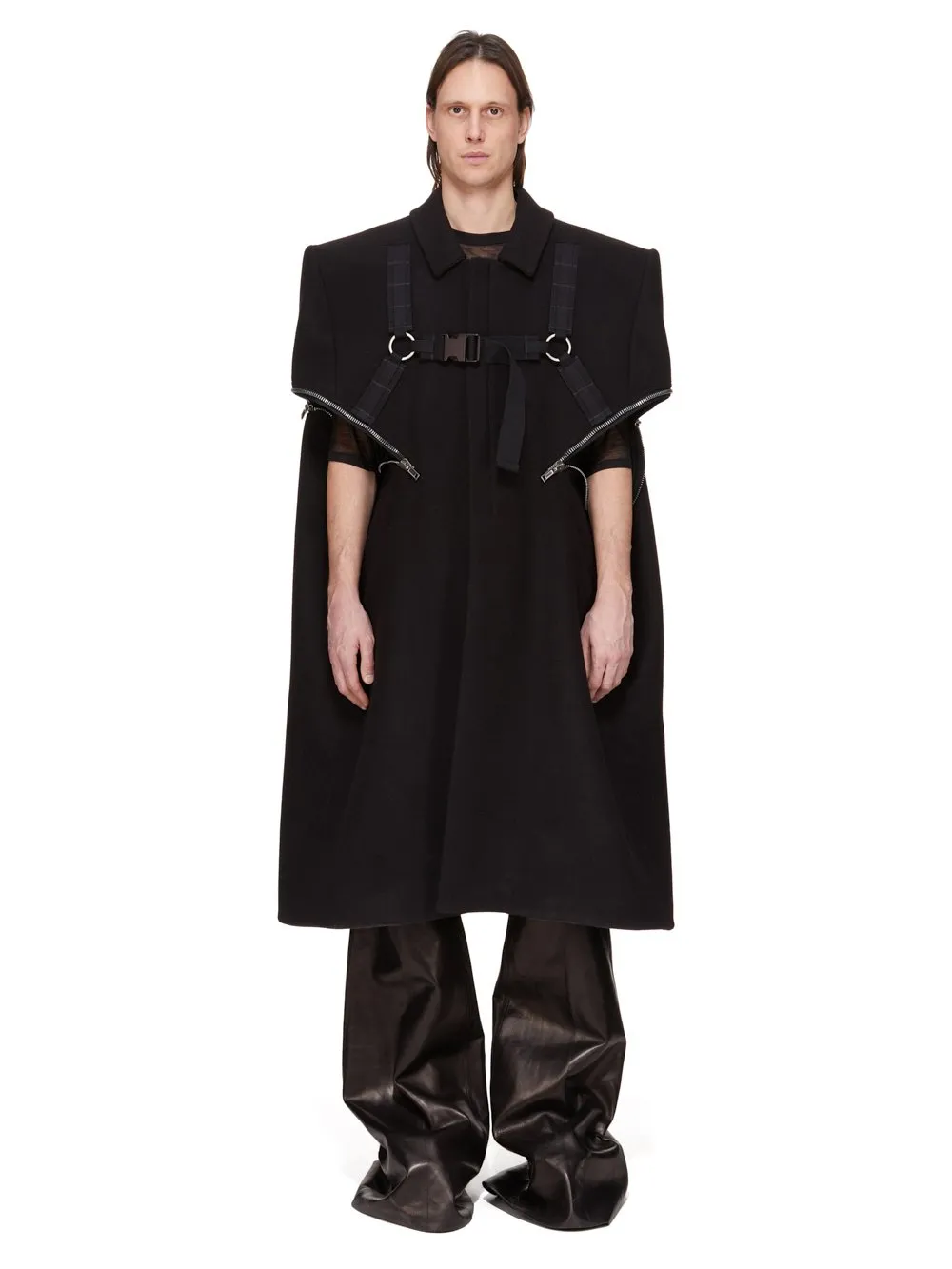Rick Owens Concordians Runway Blixa Cape In Black Melton