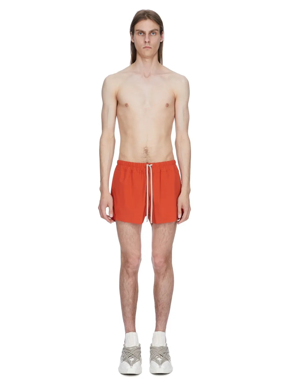 Rick Owens Temple Boxer Swimmer In Orange Swim Jersey