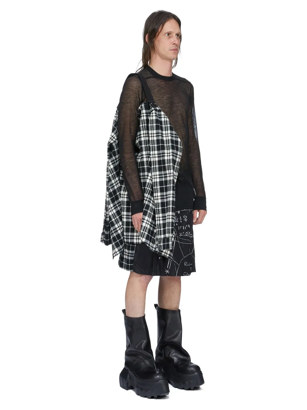 Rick Owens Temple Outershirt In Black Plaid Plaid Flannel