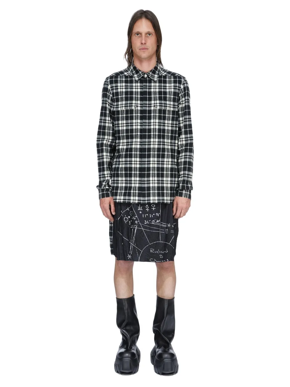 Rick Owens Temple Outershirt In Black Plaid Plaid Flannel