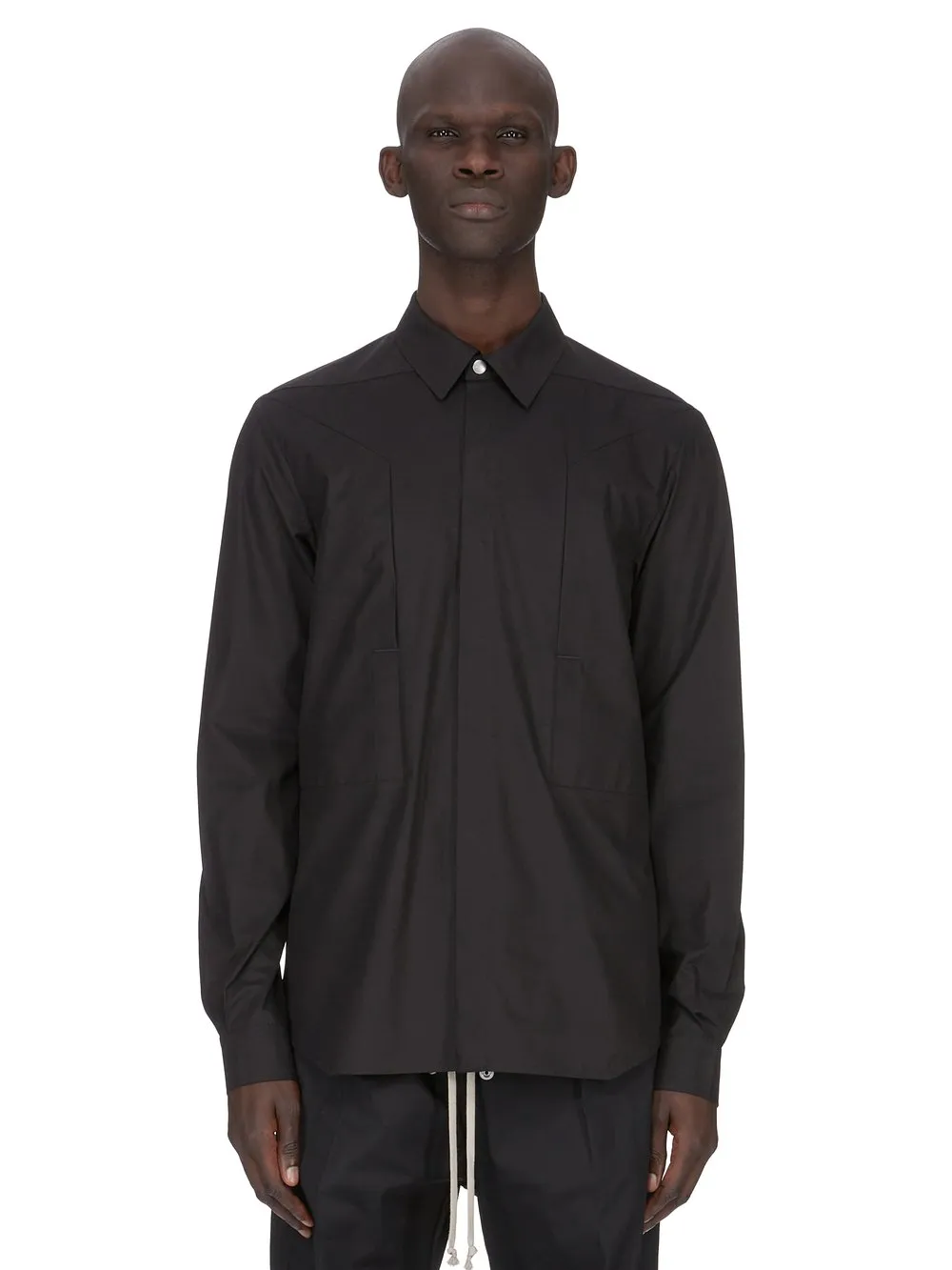 Rick Owens Temple Fogpocket Outershirt In Black Cotton Poplin