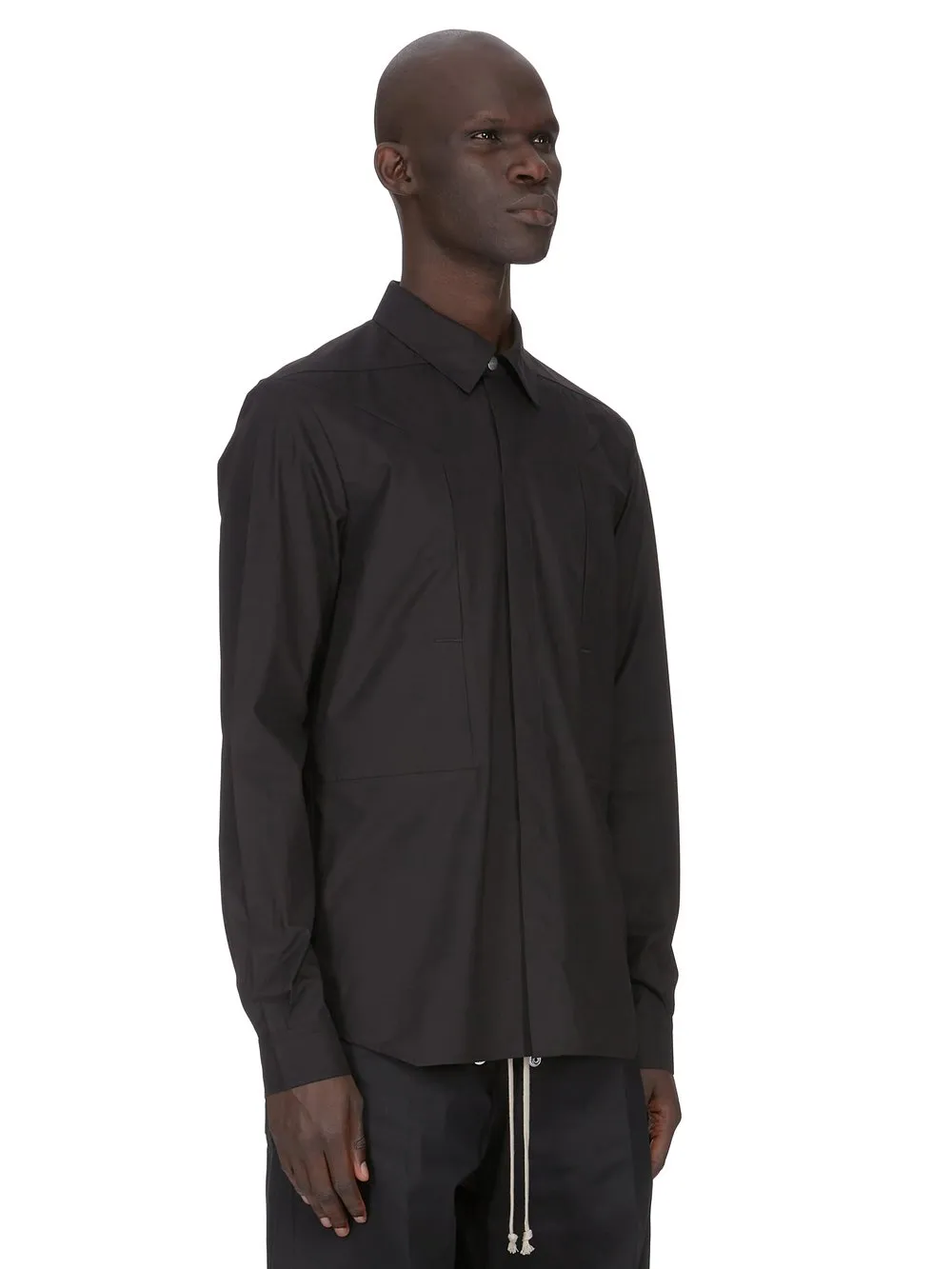 Rick Owens Temple Fogpocket Outershirt In Black Cotton Poplin