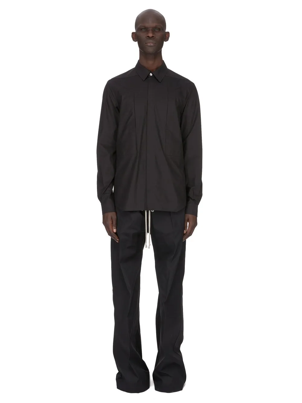 Rick Owens Temple Fogpocket Outershirt In Black Cotton Poplin