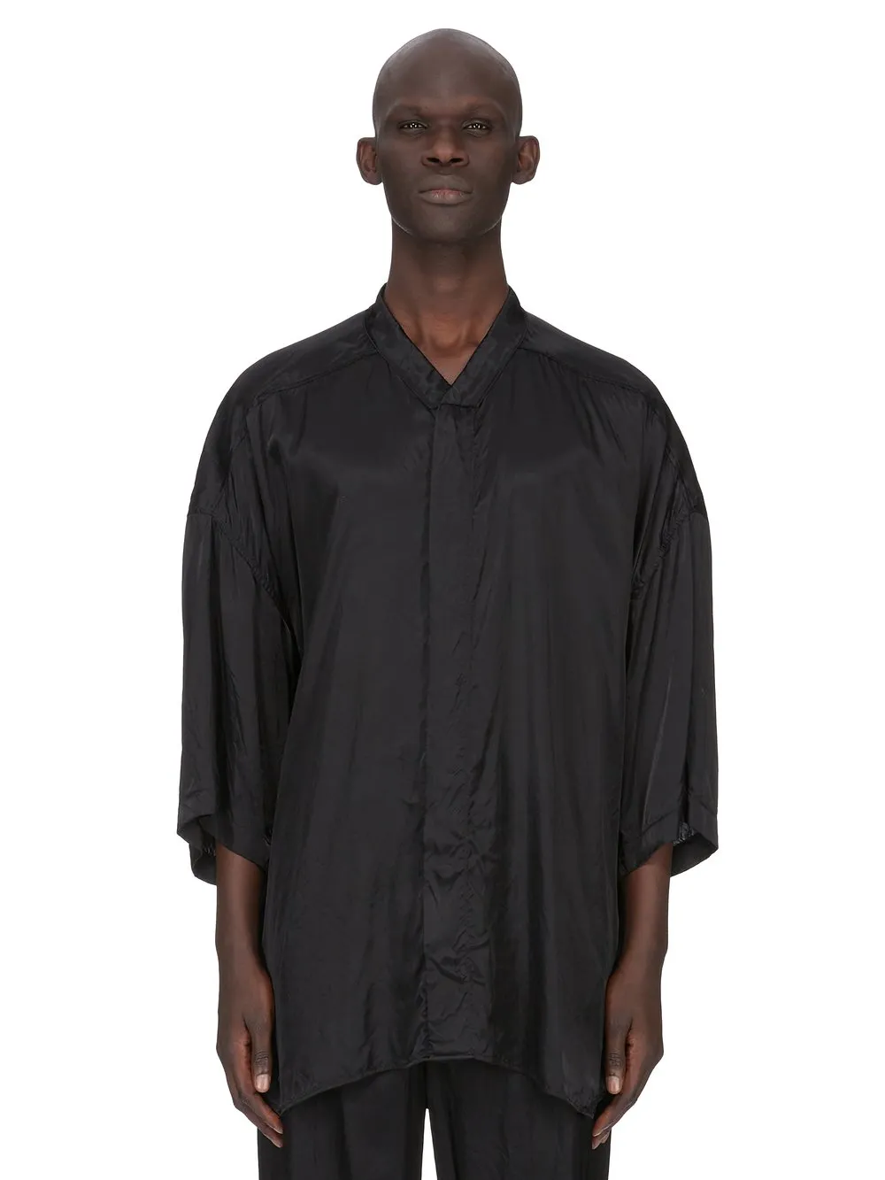 Rick Owens Temple Ss Jumbo Faun Shirt In Black Cupro Satin