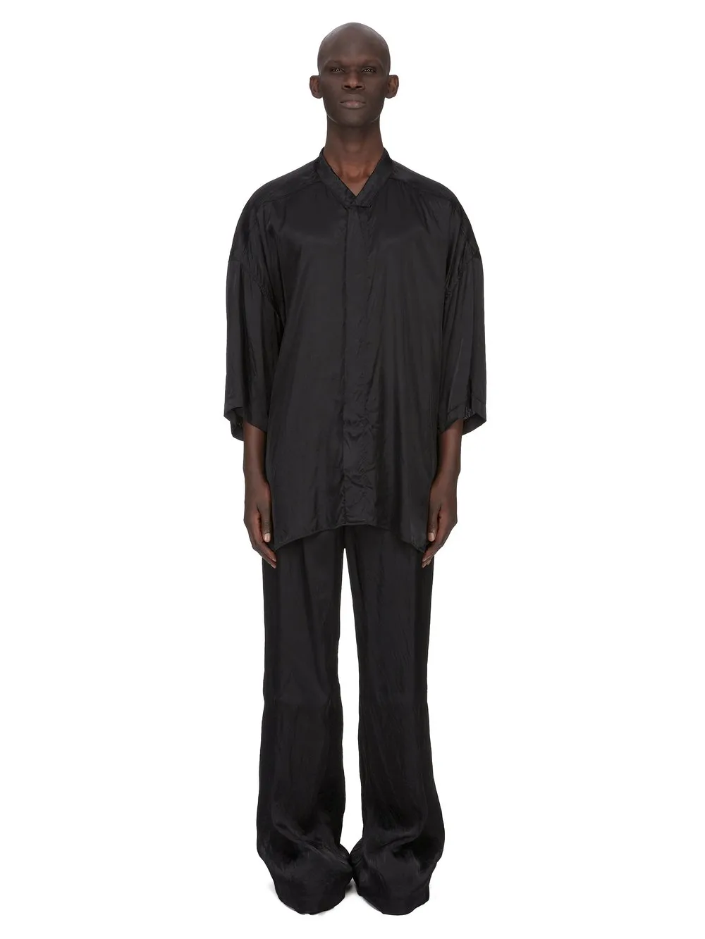 Rick Owens Temple Ss Jumbo Faun Shirt In Black Cupro Satin