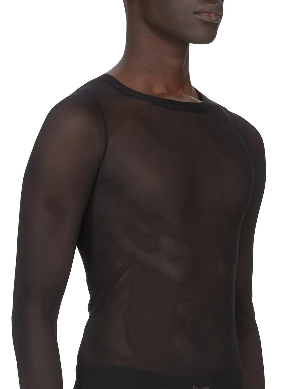 Rick Owens Temple Rib Ls T In Black Stretch Tulle