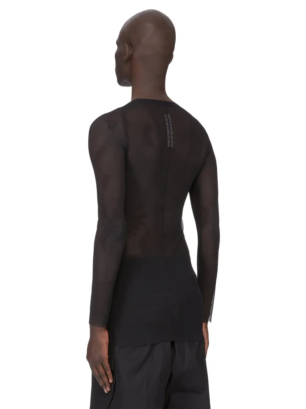 Rick Owens Temple Rib Ls T In Black Stretch Tulle