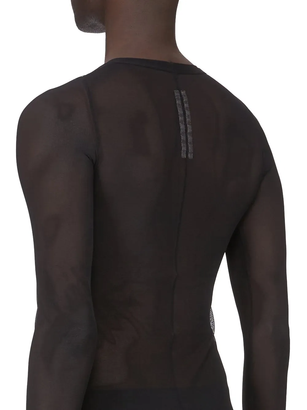 Rick Owens Temple Rib Ls T In Black Stretch Tulle