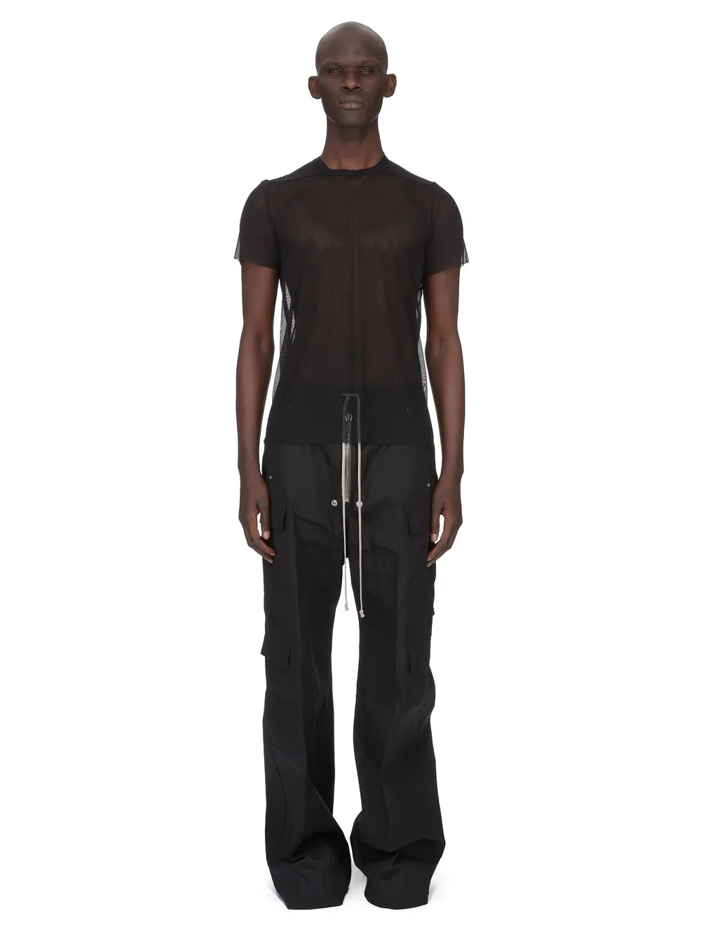 Rick Owens Temple Short Level T In Black Stretch Tulle