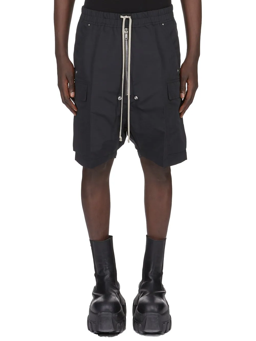 Rick Owens Temple Cargobela Shorts In Black Tech Faille