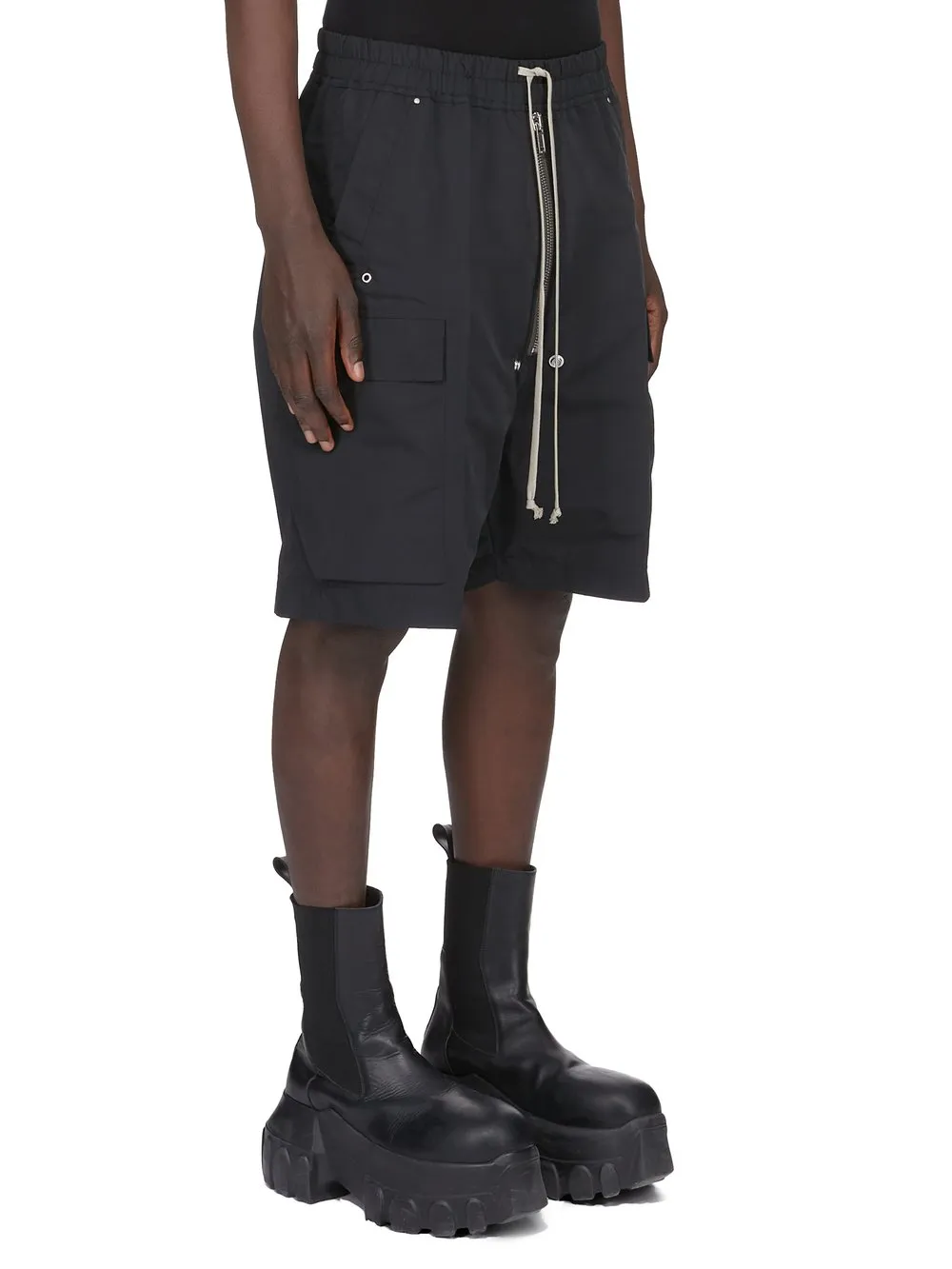 Rick Owens Temple Cargobela Shorts In Black Tech Faille