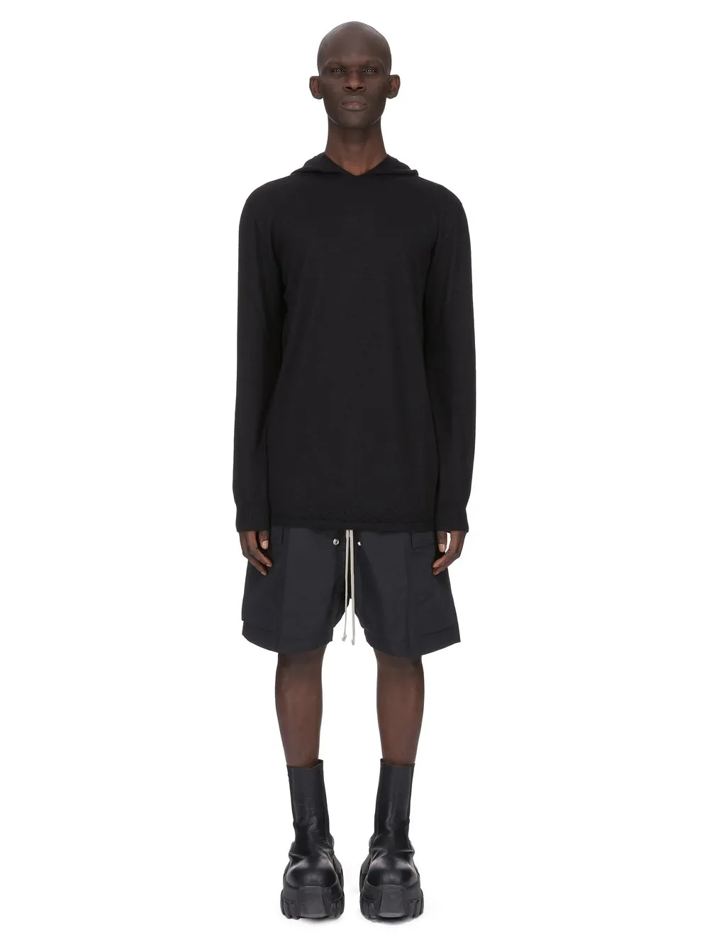 Rick Owens Temple Cargobela Shorts In Black Tech Faille