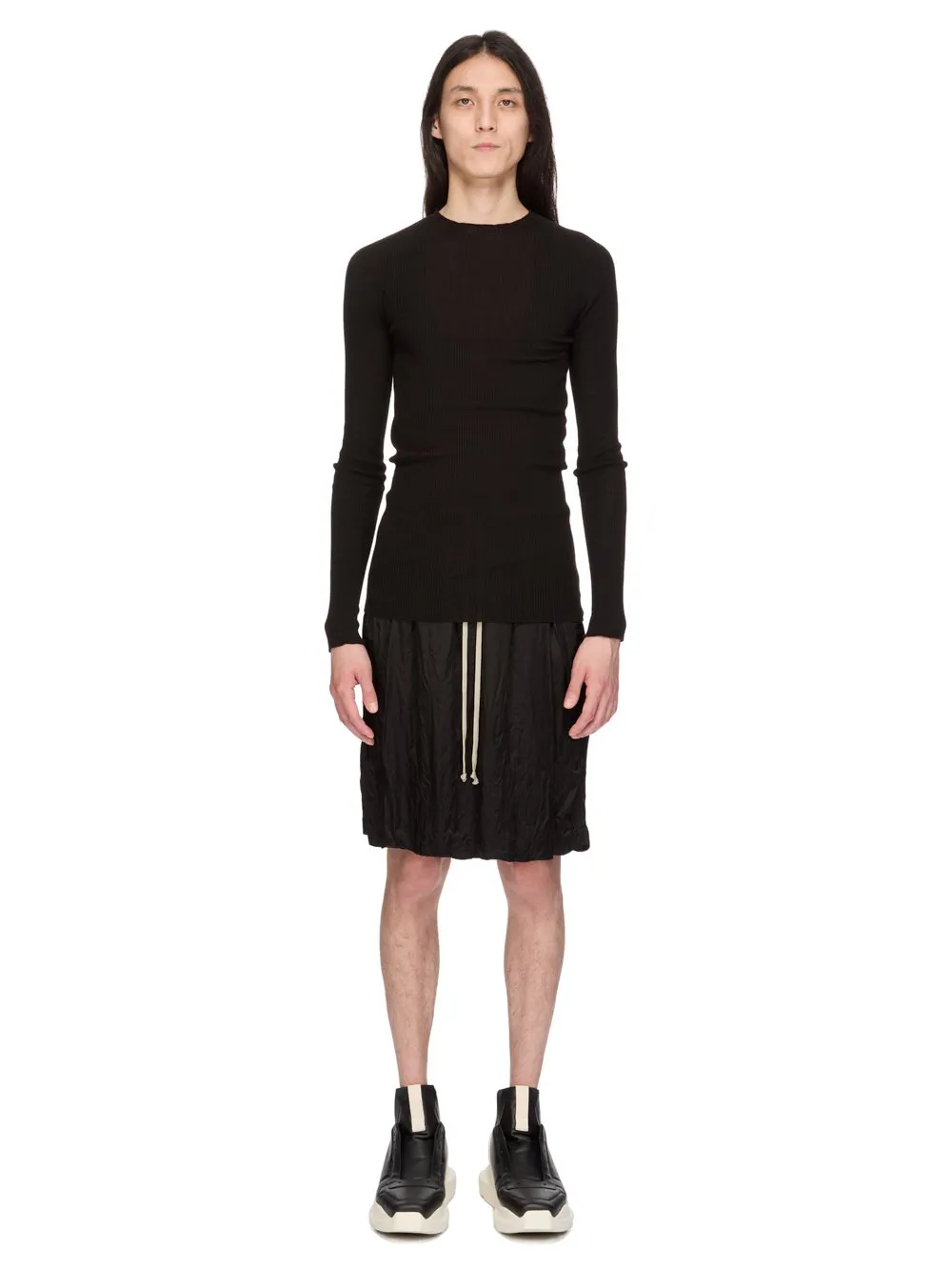 Rick Owens Temple Kiltshorts In Black Cupro Satin