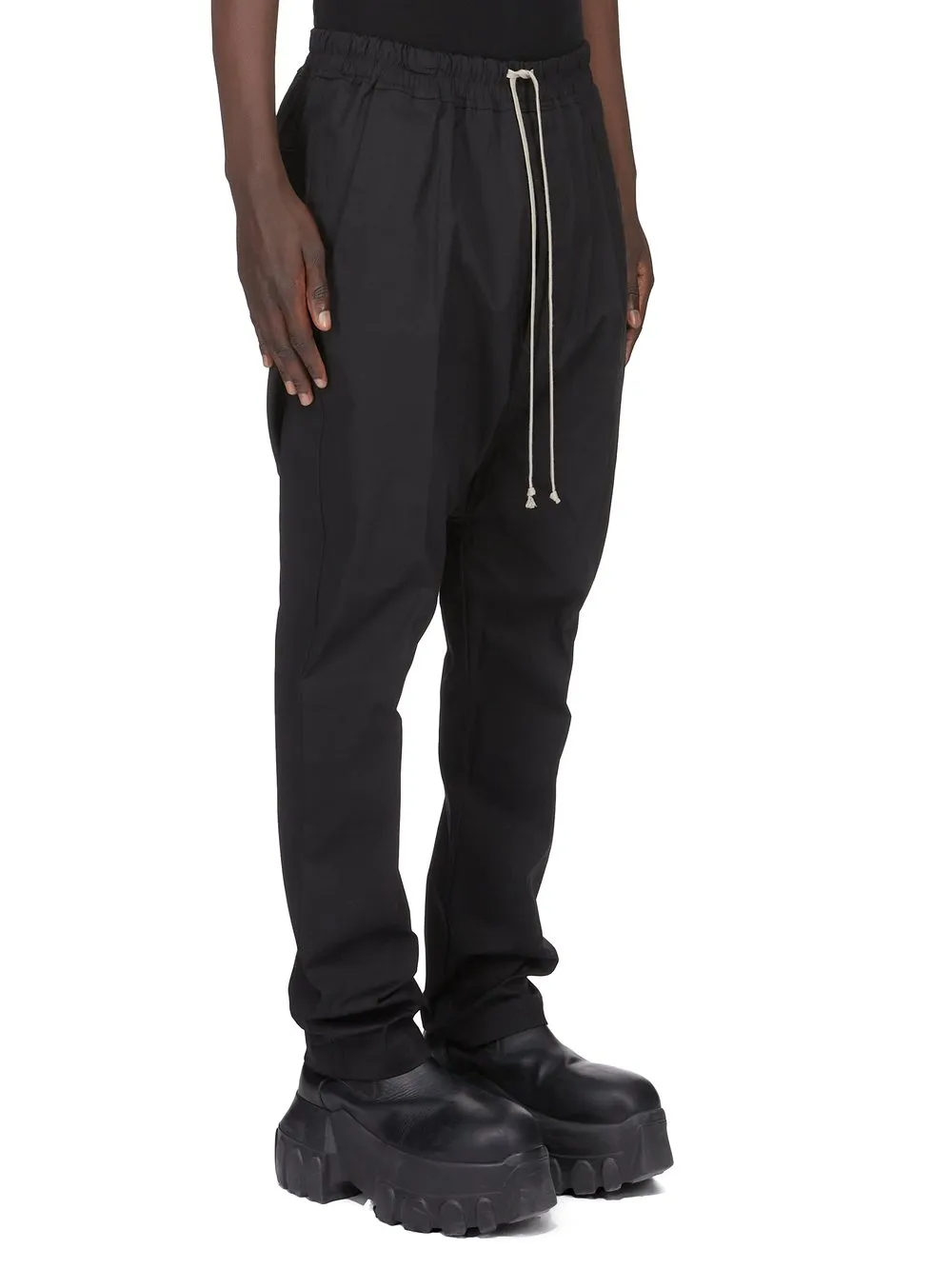 Rick Owens Temple Drawstring Long In Black Heavy Poplin