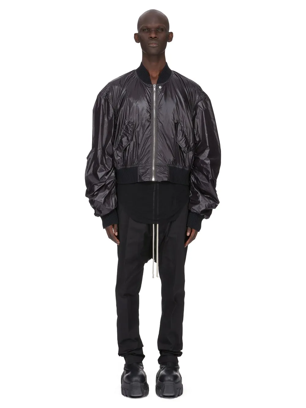 Rick Owens Temple Drawstring Long In Black Heavy Poplin