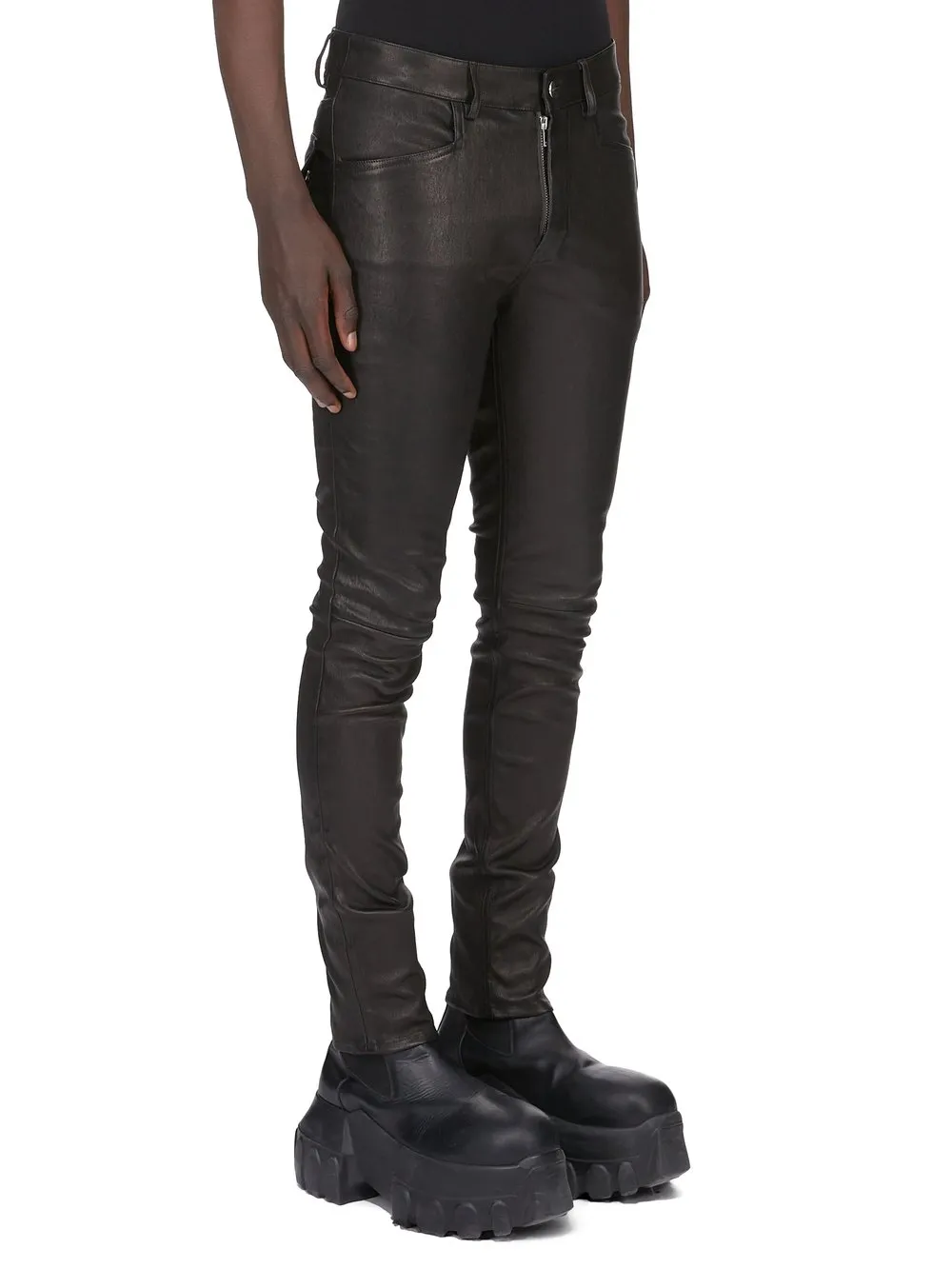 Rick Owens Temple Tyrone Jeans In Black Veg Stretch Leather