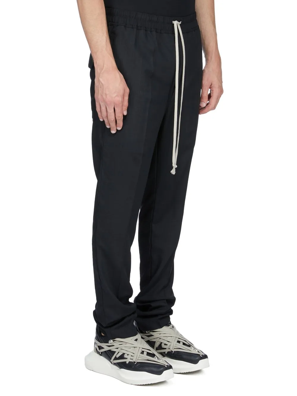 Rick Owens Temple Drawstring Slim Long In Black Wool Gauze