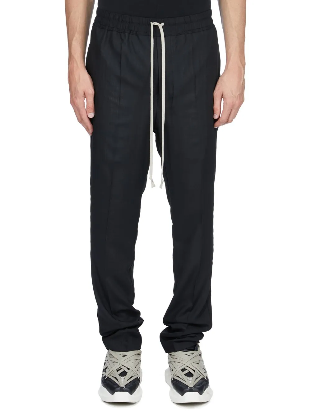 Rick Owens Temple Drawstring Slim Long In Black Wool Gauze