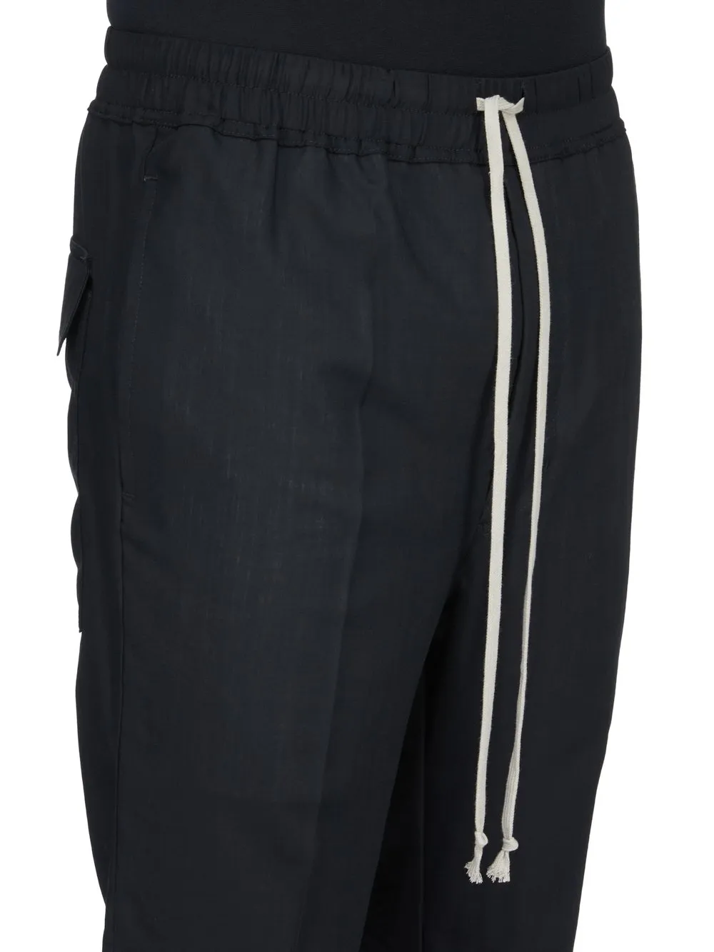 Rick Owens Temple Drawstring Slim Long In Black Wool Gauze